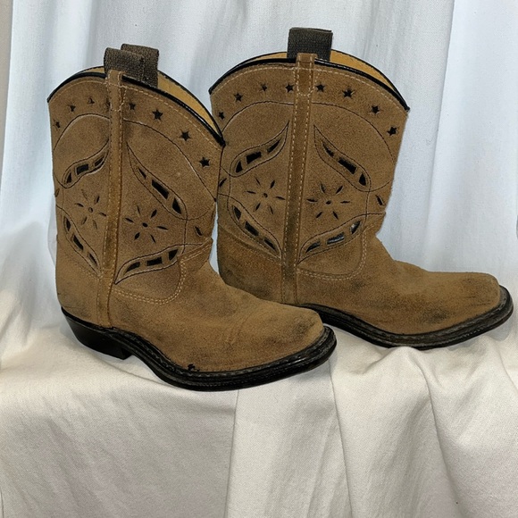 Vintage Toddler Cowboy Cowgirl Boots size 9 1/2 Brown Black USA - Picture 1 of 11